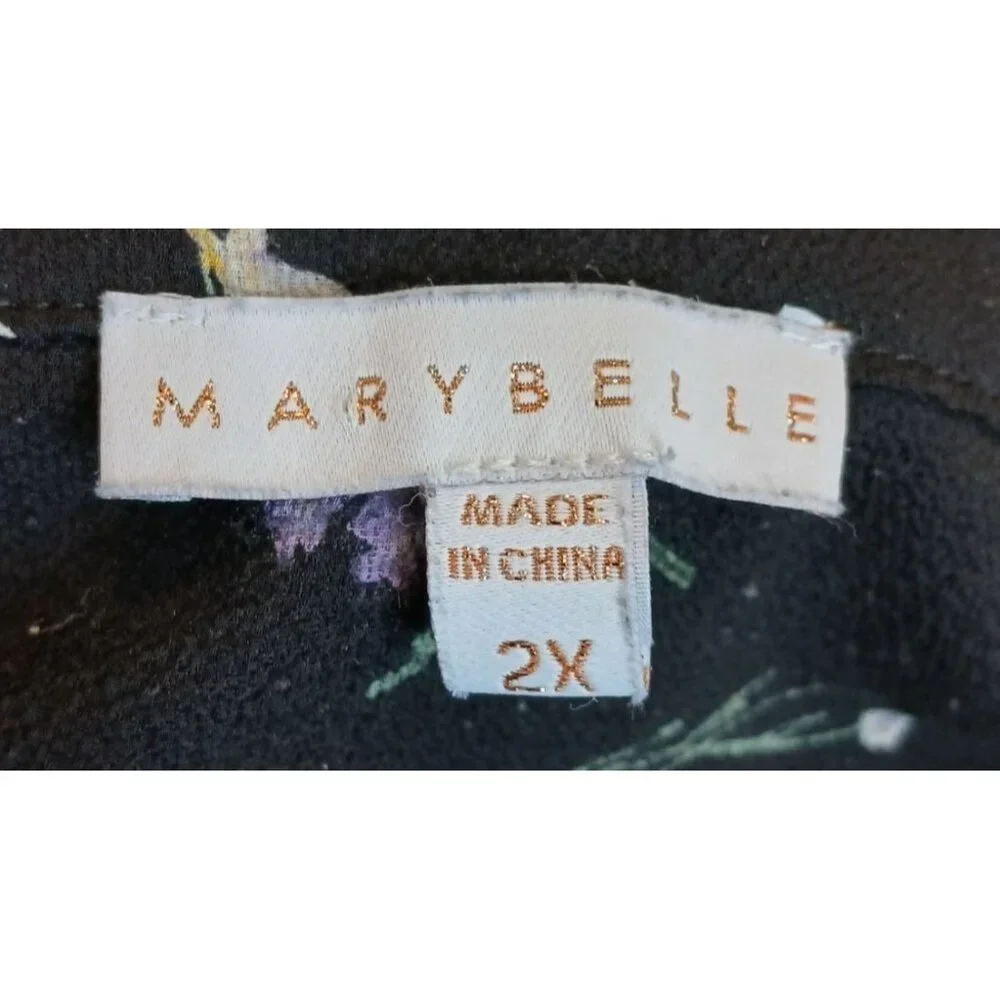 Marybelle Blouse Womens 2X Sheer Black Floral Abalone Button Career Top #D-17 - Picture 4 of 9